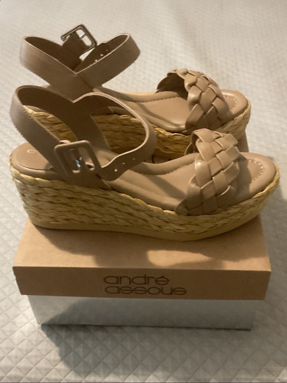 Andre Assous Braided Espadrille Wedge Sandals in Beige